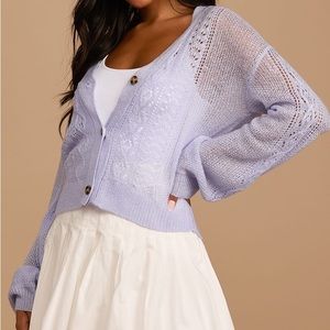 Lulus Harvest Season Periwinkle Blue Pointelle Knit Cardigan Sweater